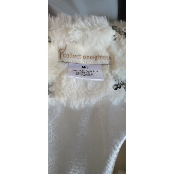 Collection Eighteen Faux Fur Silver Bling White Large Women's Snap Lined Jacket - Picture 8 of 8